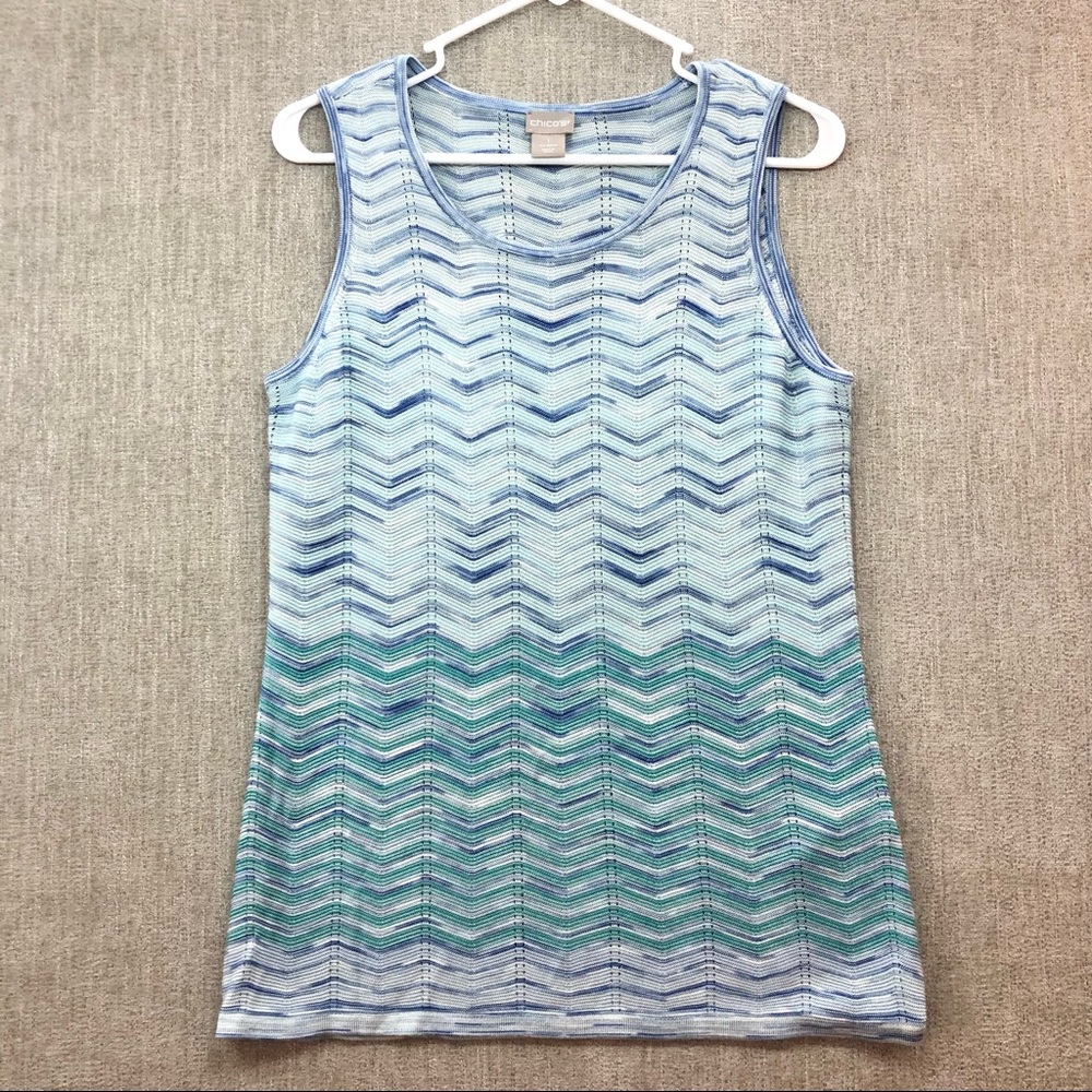 Chicos Zig Zag Blue Green Ombre Knit Tank Top Size 1/Medium